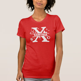 Letter X kerstmonogram Initiaal Naam Rood T-shirt