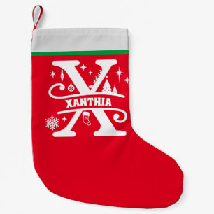 Letter X kerstmonogram Initiaal Naam Rood wit Kleine Kerstsok