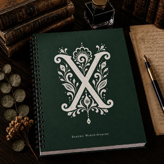 Letter X Linocut Botanisch Monogram Notitieboek
