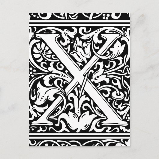 Letter X Middeleeuws Monogram Art Nouveau Briefkaart (Voorkant)
