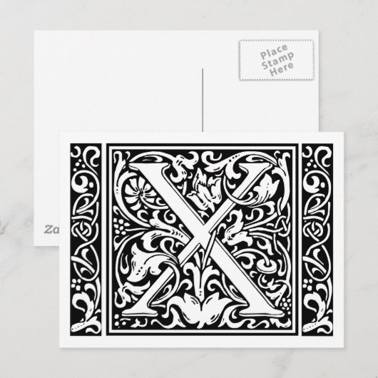 Letter X Middeleeuws Monogram Art Nouveau Briefkaart (Voorkant / Achterkant)