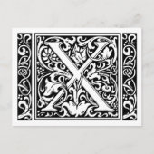 Letter X Middeleeuws Monogram Art Nouveau Briefkaart (Voorkant)