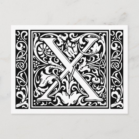 Letter X Middeleeuws Monogram Art Nouveau Briefkaart (Voorkant)