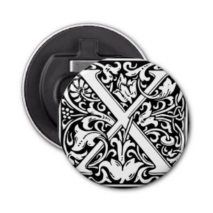 Letter X Middeleeuws Monogram Art Nouveau Button Flesopener