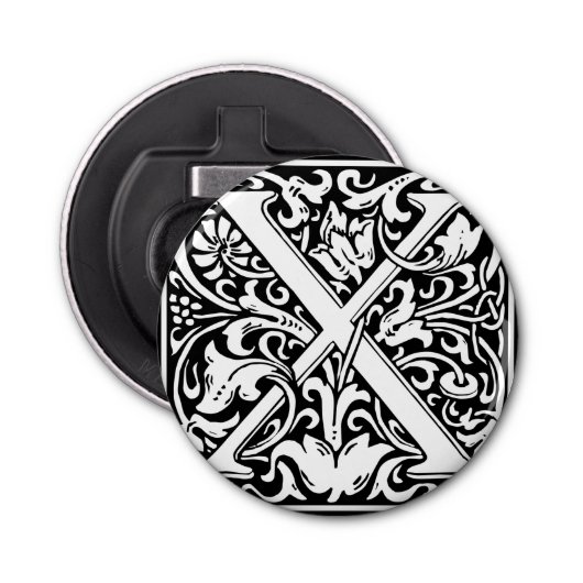 Letter X Middeleeuws Monogram Art Nouveau Button Flesopener (Voorkant)