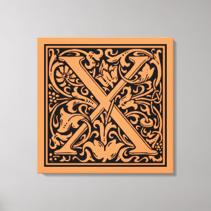 Letter X Middeleeuws Monogram Art Nouveau Canvas Afdruk