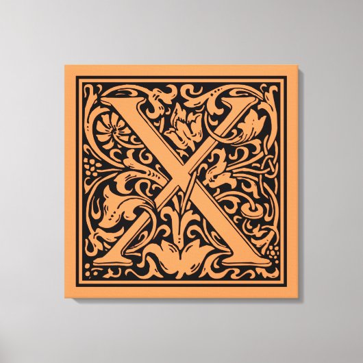 Letter X Middeleeuws Monogram Art Nouveau Canvas Afdruk (Voorkant)