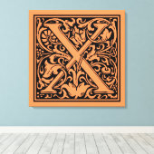 Letter X Middeleeuws Monogram Art Nouveau Canvas Afdruk (Insitu (Houten vloer))