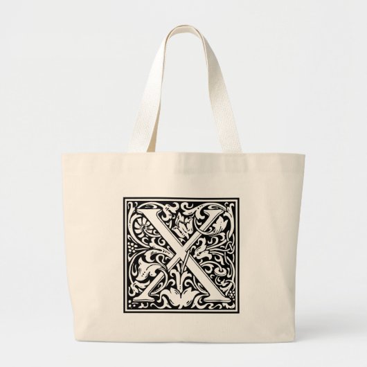 Letter X Middeleeuws Monogram Art Nouveau Grote Tote Bag (Voorkant)