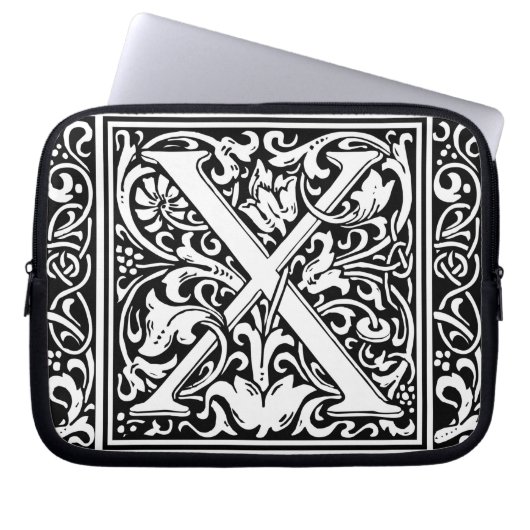 Letter X Middeleeuws Monogram Art Nouveau Laptop Sleeve (Voorkant)