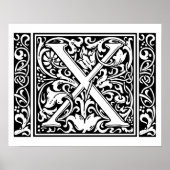 Letter X Middeleeuws Monogram Art Nouveau Poster (Voorkant)