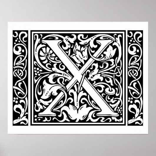 Letter X Middeleeuws Monogram Art Nouveau Poster (Voorkant)