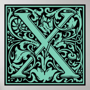 Letter X Middeleeuws Monogram Art Nouveau Poster