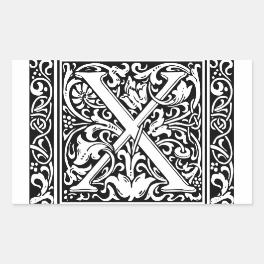 Letter X Middeleeuws Monogram Art Nouveau Rechthoekige Sticker (Voorkant)