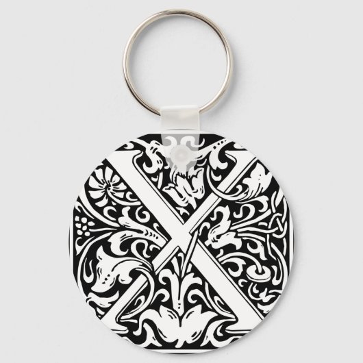 Letter X Middeleeuws Monogram Art Nouveau Sleutelhanger (Voorkant)