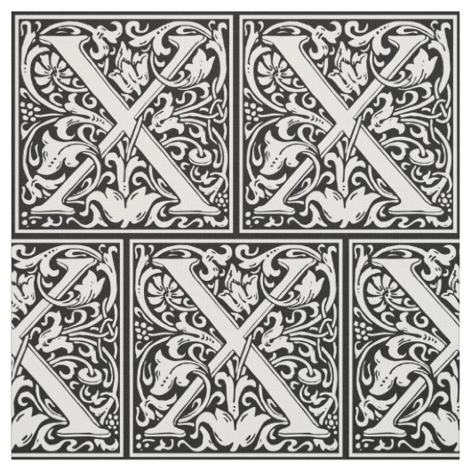 Letter X Middeleeuws Monogram Art Nouveau Stof (Swatch)