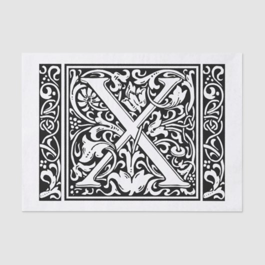 Letter X Middeleeuws Monogram Art Nouveau Tissuepapier (Voorkant)