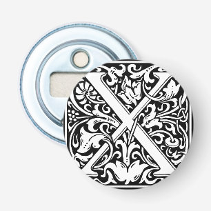 Letter X Middeleeuwse Monogram Art Nouveau Button Flesopener