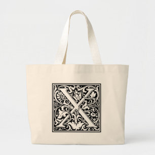 Letter X Middeleeuwse Monogram Art Nouveau Grote Tote Bag