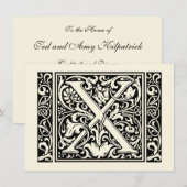 Letter X Middeleeuwse Monogram Art Nouveau Kaart (Voorkant / Achterkant)