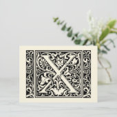 Letter X Middeleeuwse Monogram Art Nouveau Kaart (Staand voorkant)