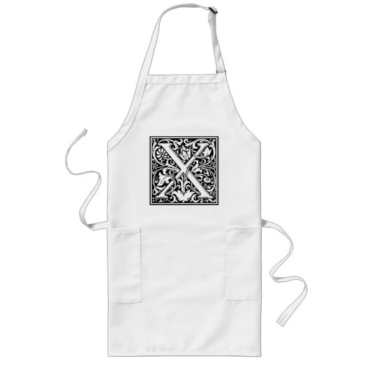Letter X Middeleeuwse Monogram Art Nouveau Lang Schort (Voorkant)