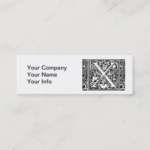 Letter X Middeleeuwse Monogram Art Nouveau Mini Visitekaartje
