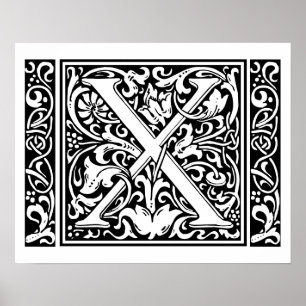 Letter X Middeleeuwse Monogram Art Nouveau Poster