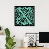 Letter X Middeleeuwse Monogram Art Nouveau Poster (Thuiskantoor)