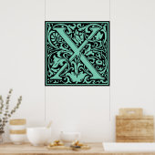 Letter X Middeleeuwse Monogram Art Nouveau Poster (Keuken)