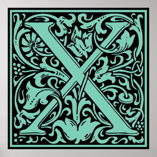 Letter X Middeleeuwse Monogram Art Nouveau Poster (Voorkant)