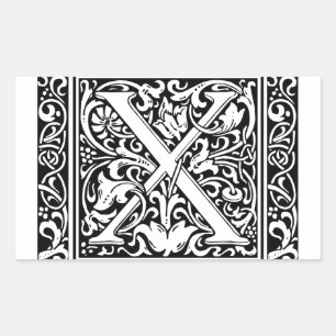 Letter X Middeleeuwse Monogram Art Nouveau Rechthoekige Sticker