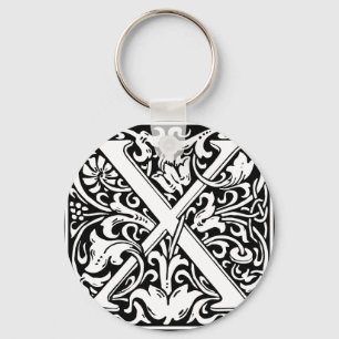 Letter X Middeleeuwse Monogram Art Nouveau Sleutelhanger