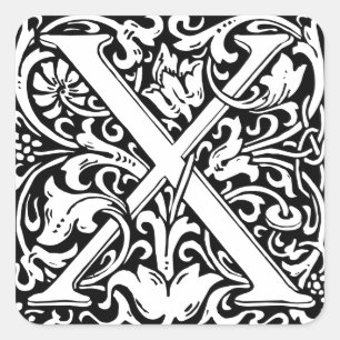 Letter X Middeleeuwse Monogram Art Nouveau Vierkante Sticker
