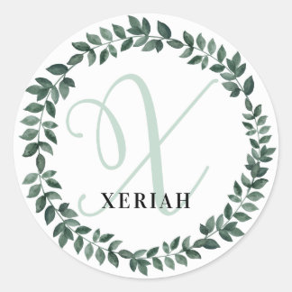 Letter X Monogram Aangepaste Naam Minimalistische  Ronde Sticker