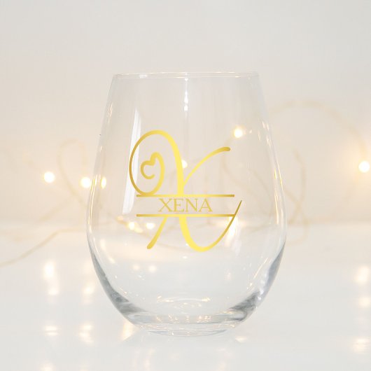 Letter X Monogram Bruidsmeisje Gift, Modern Elegan Wijnglas Zonder Voet