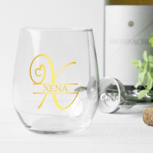 Letter X Monogram Bruidsmeisje Gift, Modern Elegan Wijnglas Zonder Voet