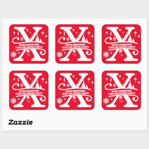 Letter X Monogram Initiaal Familienaam Greeting Vierkante Sticker