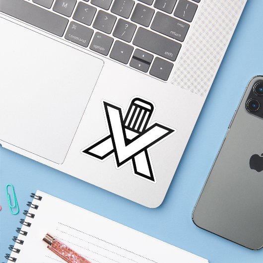 Letter X Monogram met Potlood Sticker (Laptop met iPhone)