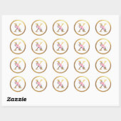 Letter X Monogram Roze Rozen Bloemen & Elegant Gou Ronde Sticker (Vel)