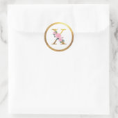 Letter X Monogram Roze Rozen Bloemen & Elegant Gou Ronde Sticker (Tas)