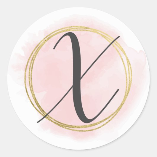 Letter X Monogram Roze Waterverf Goud Chic Ronde Sticker (Voorkant)