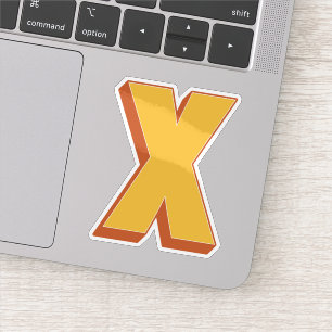 Letter X-monogram, Vet 3D-type lettertype Initiaal Sticker