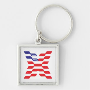 Letter X Monogram Vlag van de VS Sleutelhanger