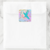 Letter X Monogram Waterverf Cute Mermaid Nursery Vierkante Sticker (Tas)