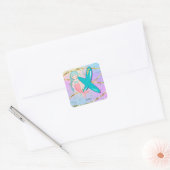 Letter X Monogram Waterverf Cute Mermaid Nursery Vierkante Sticker (Envelop)