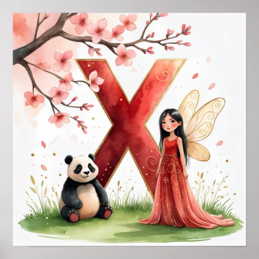 Letter X Panda Fairy Poster - Chinese Alphabet Art (Voorkant)