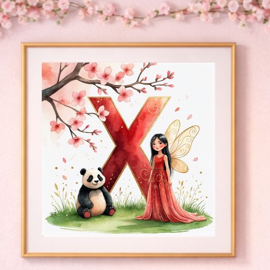 Letter X Panda Fee Poster - Chinees Alfabet Kunst