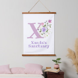 Letter X plus Voornaam met een bloemendesign Hangend Wandkleed