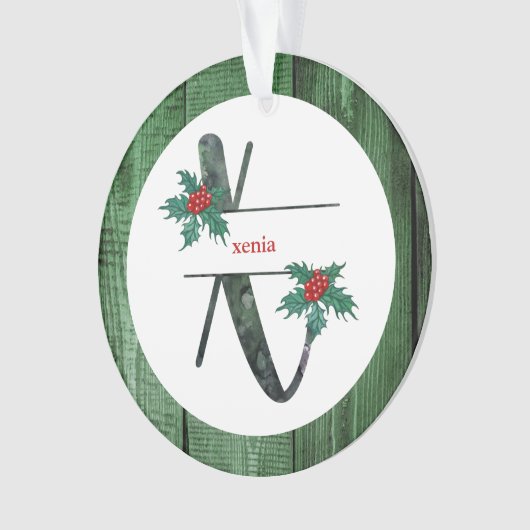 *~* Letter X Robuuste kerstfoto AP44 Ornament (voorkant)